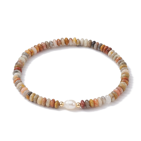 

PandaHall Natural Crazy Agate Rondelle & Pearl Beaded Stretch Bracelets, Inner Diameter: 2-1/4 inch(5.8cm) Crazy Agate Rondelle