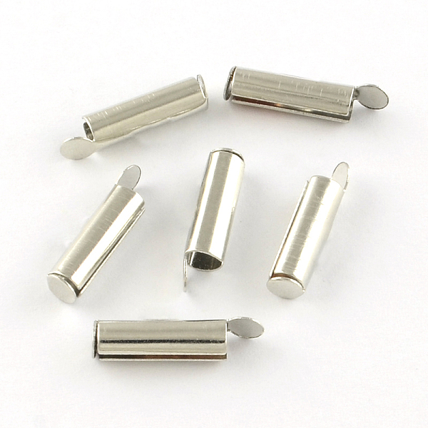 

PandaHall Iron Slide On End Clasp Tubes, Cadmium Free & Lead Free, Slider End Caps, Platinum, 20x4mm, 3.2mm inner diameter Iron