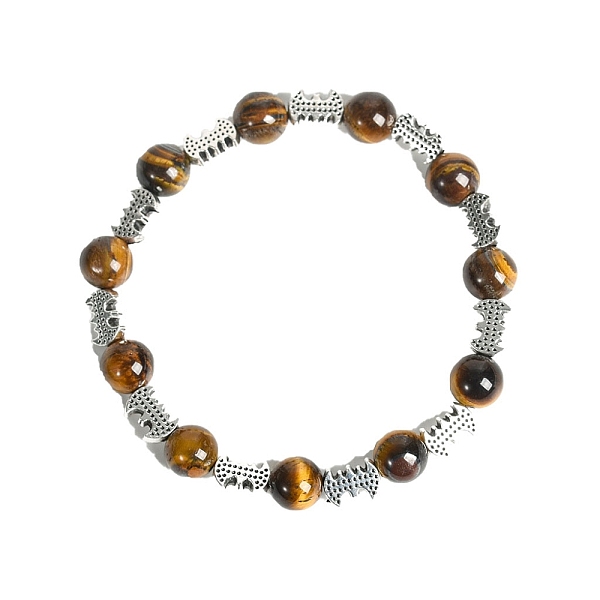 

PandaHall Christmas Theme Natural Tiger Eye Stretch Bracelets, Halloween Alloy Bat Bracelets for Women Men, 6-3/4 inch(17cm), 8mm Tiger Eye...