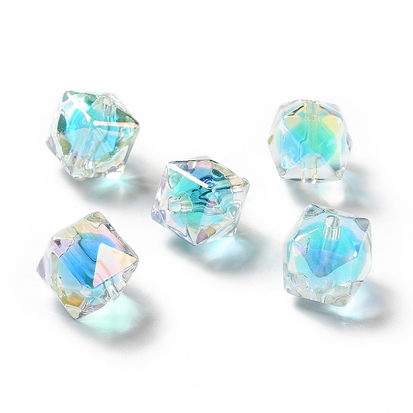 

PandaHall Two Tone UV Plating Rainbow Iridescent Acrylic Beads, Polygon, Sky Blue, 15.5x16x16mm, Hole: 2.7~2.8mm Acrylic Polygon