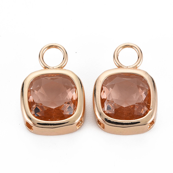 

PandaHall Glass Pendants, with Light Gold Tone Brass Findings, Long-Lasting Plated, Faceted, Rectangle, Dark Salmon, 17.5x12x5.5mm, Hole...