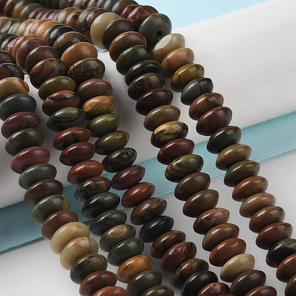 

PandaHall Natural Polychrome Jasper/Picasso Stone/Picasso Jasper Beads Strands, Saucer Beads, Rondelle, 6~6.5x3mm, Hole: 1mm, about...