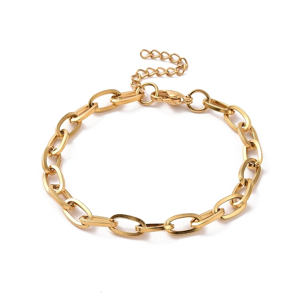 

PandaHall Vacuum Plating 304 Stainless Steel Cable Chain Bracelet for Men Women, Golden, 7~7-1/4 inch(17.9~18.5cm) 304 Stainless Steel