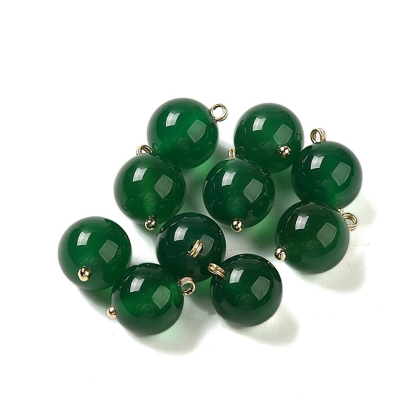 

PandaHall Natural Green Onyx Agate(Dyed & Heated) Sphere Charms, with Rack Plating Brass Loops, Real 18K Gold Plated, Long-Lasting Plated...