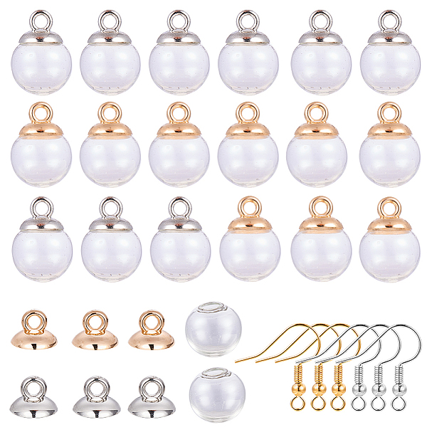 

PandaHall SUNNYCLUE 1 Box 40pcs 16mm Mini Empty Clear Glass Globe Bottle Wish Glass Ball & 40pcs Pendant Bails and Earring Hooks for DIY...