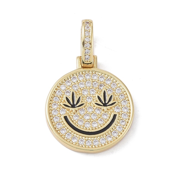

PandaHall Brass Micro Pave Cubic Zirconia Pendants, Enamel Style, Cadmium Free & Lead Free, Flat Round with Smiling Face, Golden, Black...