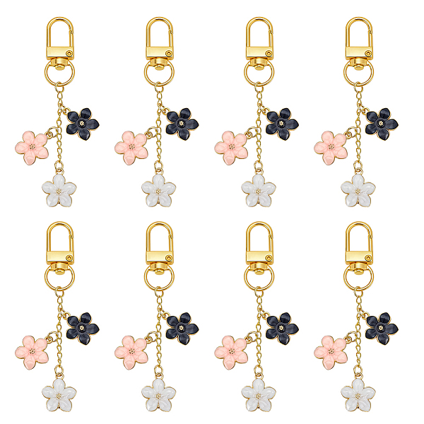 8 porte-clés pendentif en alliage émaillé en forme de fleur