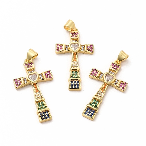 

PandaHall Rack Plating Brass Micro Pave Cubic Zirconia Pendants, Long-Lasting Plated, Lead Free & Cadmium Free, Cross Charm, Golden..., Multicolor