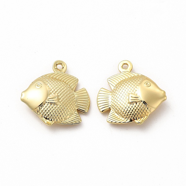 

PandaHall Rack Plating Brass Pendants, Fish Charm, Real 18K Gold Plated, 18x17.5x4.5mm, Hole: 1.2mm Brass Fish