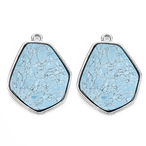 

PandaHall Faceted Glass Pendants, with Alloy Settings, Cadmium Free & Lead Free, Hexagon, Platinum Plated, Light Sky Blue, 38x29x6.5mm, Hole...
