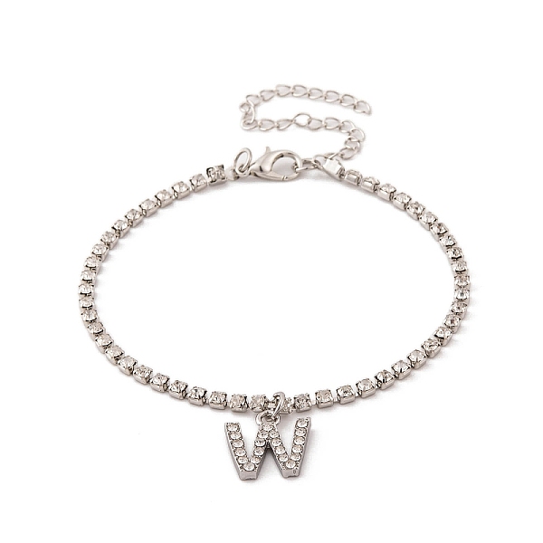 

PandaHall Fashionable and Creative Rhinestone Anklet Bracelets, English Letter W Hip-hop Creative Beach Anklet for Women Alloy