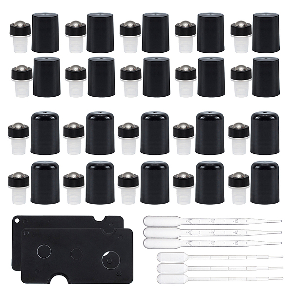 

PandaHall DIY Essential Oil Bottle Makings, with Steel Roller Ball, with Plastic Cap & Bottle Openers & Transfer Pipettes & Dropper, Black...
