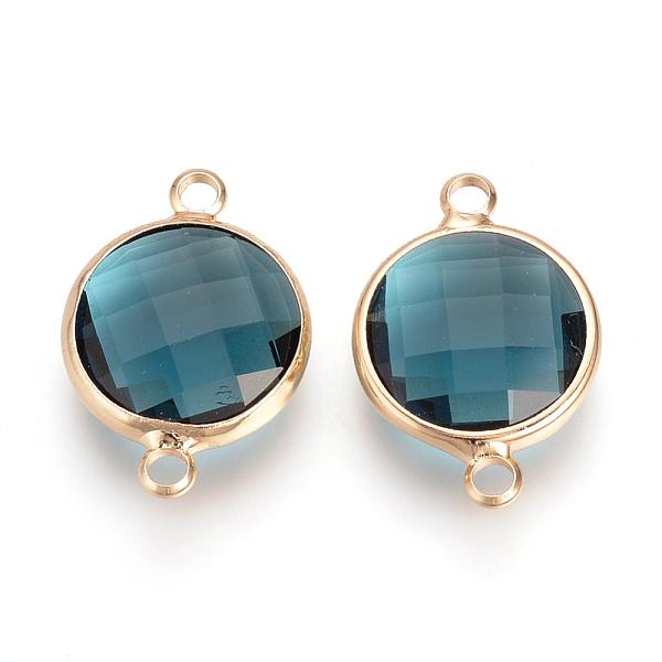 

PandaHall Glass Links connectors, with Raw(Unplated) Brass Findings, Faceted, Flat Round, Nickel Free, Steel Blue, 12x6.5x2.5mm, Hole: 2mm...
