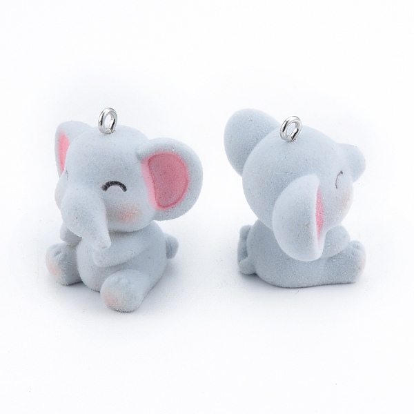 

PandaHall Opaque Resin Pendants, with Platinum Tone Iron Loops, Flocky Elephant Charm, Light Blue, 34x33x24mm, Hole: 3mm Iron+Resin Elephant