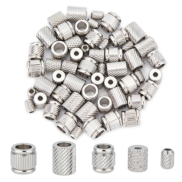 

PandaHall UNICRAFTALE 60pcs 5 Styles Stainless Steel Column Beads Groove Spacer Beads Parachute Cord Bead Knife Bead 1.5-5mm Hole Spacer...