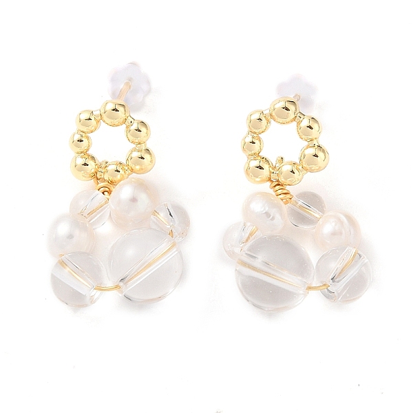 

PandaHall Natural Quartz Crystal Dangle Earrings, Brass Pearl Stud Earrings for Women, Real 14K Gold Plated, 26.5x14.5~15.5mm Quartz Crystal