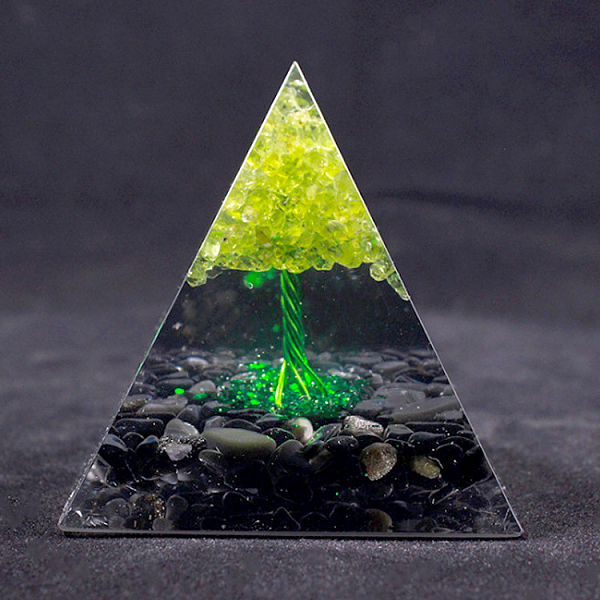 

PandaHall Orgonite Pyramid Resin Energy Generators, Reiki Tree of Life Natural Peridot and Obsidian Chips Inside for Home Office Desk...