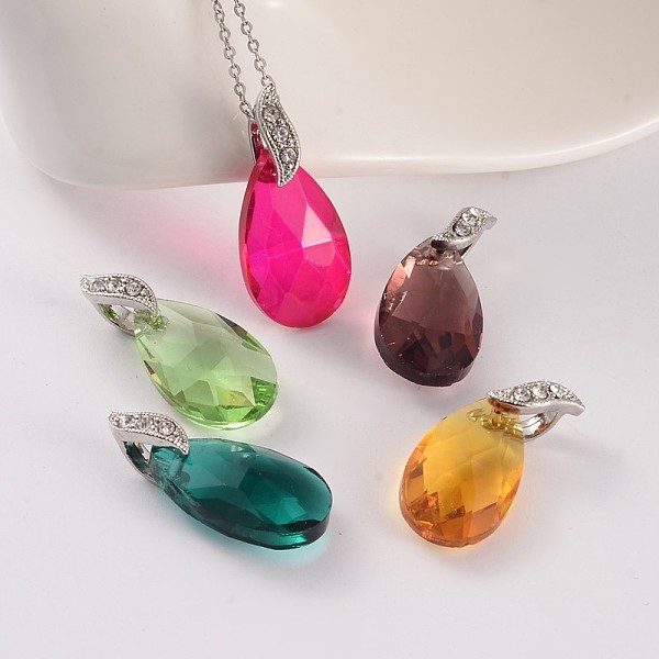 

PandaHall Faceted Teardrop Brass Glass Pendants, with Rhinestone, Platinum, Mixed Color, 22x13x8mm, Hole: 4.5x3.5mm Brass+Glass Teardrop..., Multicolor