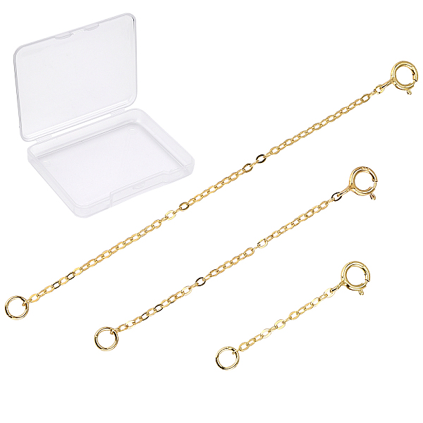 

PandaHall SUNNYCLUE 3Pcs 3 Style 925 Sterling Silver Chain Extender, with Clasps & Curb Chains, Golden, 32~78mm, Links: 2x1.5x0.1mm, Clasps...