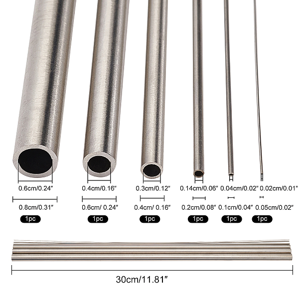 BENECREAT 6Pcs 6 Styles 304 Stainless Steel Tubes