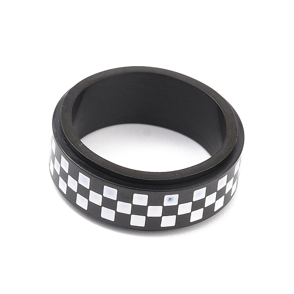 

PandaHall 304 Stainless Steel Checkerboard Spinner Ring, Checkered Rings for Unisex, Electrophoresis Black, 7.8mm, Inner Diameter: 17.5mm...