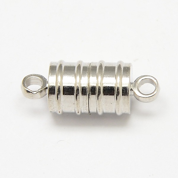 

PandaHall Brass Magnetic Clasps with Loops, Column, Silver Color Plated, 20x8mm, Hole: 2mm Brass Column