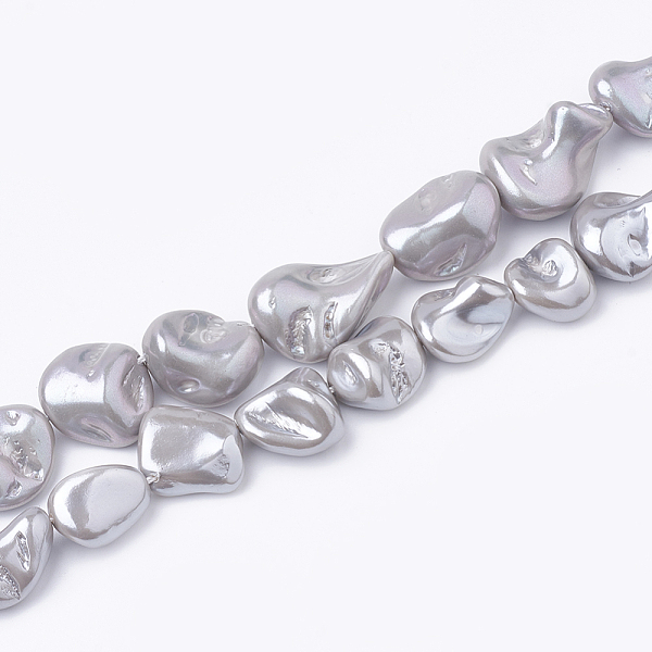 

PandaHall Shell Pearl Bead Strands, Nugget, Silver, 13~27x12~23x6~21mm, Hole: 1mm, about 18~24pcs/strand, 14.96 inch~16.14 inch Shell Pearl...