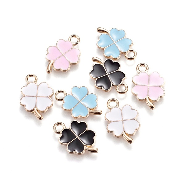 

PandaHall Alloy Enamel Pendants, Four Leaf Clover, Light Gold, Mixed Color, 18x12x1mm, Hole: 2.5mm Alloy+Enamel Clover Multicolor