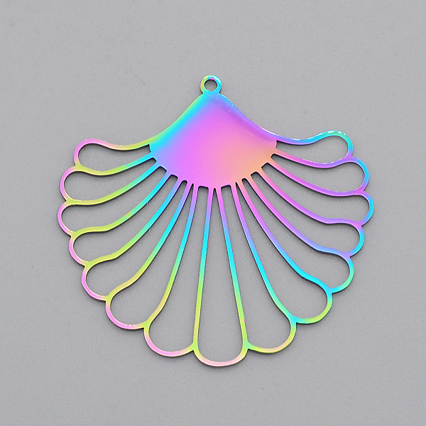 

PandaHall Ion Plating(IP) 201 Stainless Steel Pendants, Laser Cut, Leaf, Rainbow Color, 38x40x1mm, Hole: 1.6mm 201 Stainless Steel Leaf
