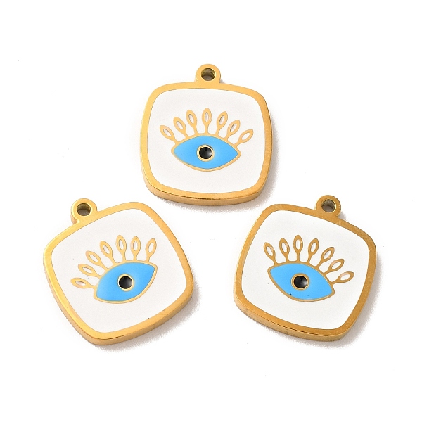 

PandaHall Ion Plating(IP) 304 Stainless Steel Enamel Pendants, Rectangle with Evil Eye Charm, Golden, 17x15x2mm, Hole: 1.5mm Stainless..., White