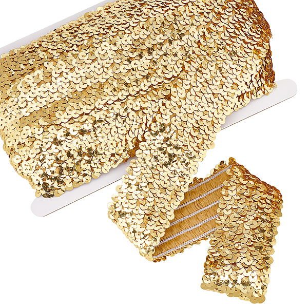 

PandaHall 10M Plastic Paillette Elastic Beads, Sequins Beads, Ornament Accessories, 5 Rows Paillette Roll, Flat Round, Gold, 48x1.3mm PVC...