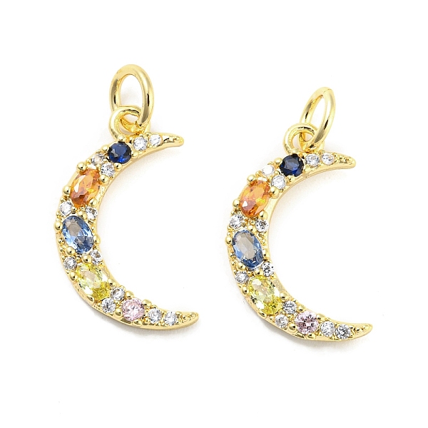 

PandaHall Brass Micro Pave Cubic Zirconia Pendants, with Glass and Jump Ring, Moon Charms, Real 18K Gold Plated, 17x10x2mm, Hole: 3.4mm...