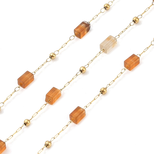

PandaHall Ion Plating(IP) 304 Stainless Steel Link Chains, Natural Red Agate Beads & Spool, Soldered, Real 18K Gold Plated, 6.5x2.5x2.5mm...