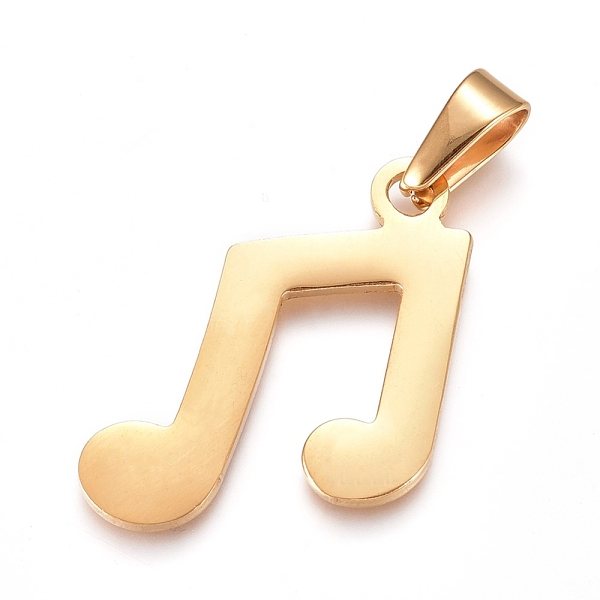 PandaHall 304 Stainless Steel Pendants, Musical Note, Golden, 33x25x1.5mm, Hole: 10x4mm 304 Stainless Steel Musical Note