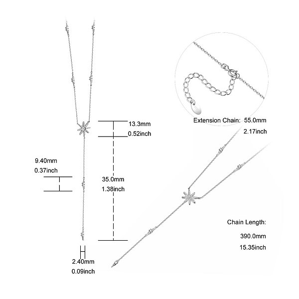 

PandaHall SHEGRACE Rhodium Plated 925 Sterling Silver Pendant Necklaces, with Grade AAAA Cubic Zirconia, Star, Platinum, 15.35 inch(39cm)..., Clear