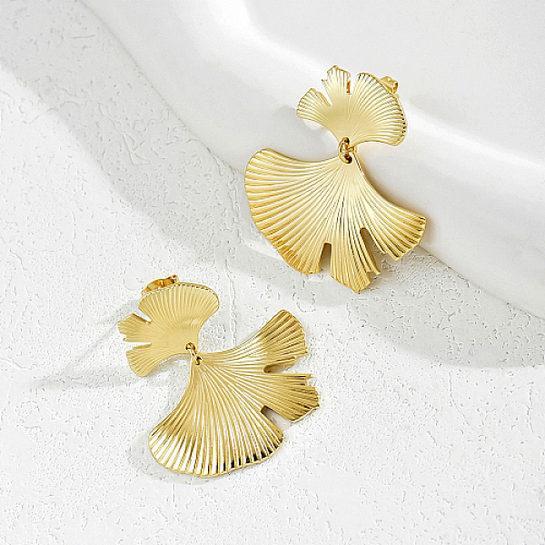 

PandaHall 304 Stainless Steel Dangle Stud Earrings for Women, Leaf, Real 18K Gold Plated, 32x32mm 304 Stainless Steel Leaf