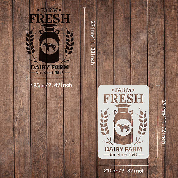 

PandaHall FINGERINSPIRE Farm Fresh Milk Stencil 29.7x21cm Reusable Dairy Farm Stencil Milk Bucket and Wheat Stencil Farm Embellished Stencil...