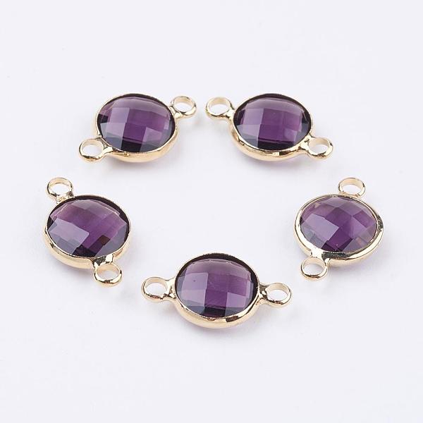 

PandaHall Golden Tone Brass Glass Links connectors, Faceted, Flat Round, Purple, 16x10.5x4mm, Hole: 1.5mm Glass Flat Round Purple