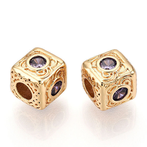 

PandaHall Brass Micro Pave Cubic Zirconia Beads, Cube, Real 18K Gold Plated, Medium Purple, 7.5x7.5x7.5mm, Hole: 3mm Brass+Cubic Zirconia...