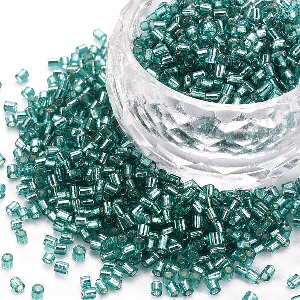 

PandaHall Glass Bugle Beads, Silver Lined, Dark Turquoise, 1.8~2.2x1.8~2mm, Hole: 0.8~0.9mm, about 15000pcs/pound Glass