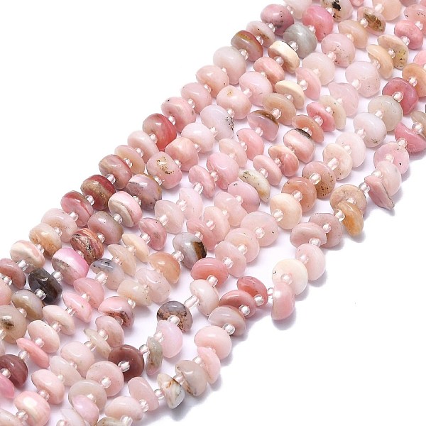 

PandaHall Natural Pink Opal Beads Strands, Flat Round, 8.5~9.5x2~7mm, Hole: 1mm, about 65pcs/strand, 15.55 inch(39.5cm) Pink Opal Flat Round