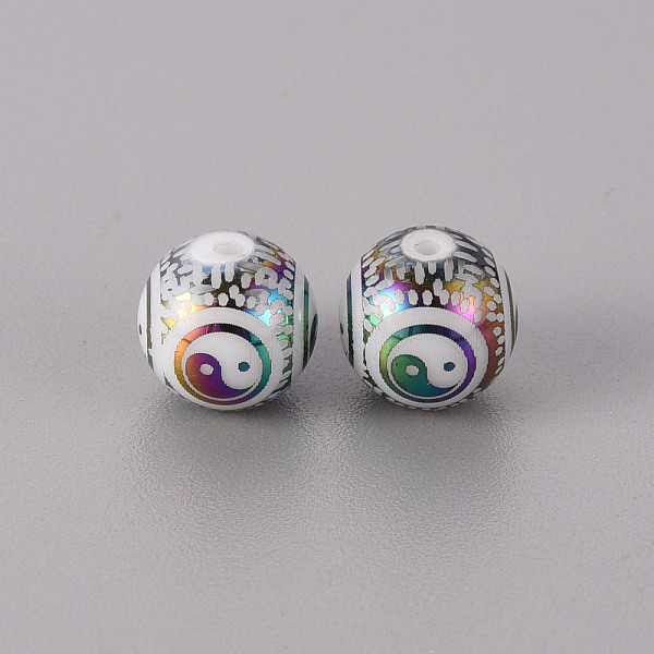 

PandaHall Electroplate Glass Beads, Round with Yin Yang Pattern, Multi-color Plated, 10mm, Hole: 1.2mm Glass Round