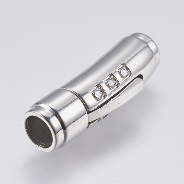 

PandaHall 304 Stainless Steel Bayonet Clasps, with Rhinestone, Tube, Stainless Steel Color, 30.5x9x10mm, Hole: 6mm 304 Stainless Steel