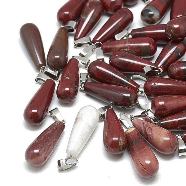 

PandaHall Natural Red Jasper Pendants, with Stainless Steel Snap On Bails, teardrop, 28~30x10~12mm, Hole: 6x4mm Red Jasper Teardrop