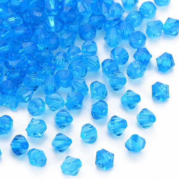 

PandaHall Transparent Acrylic Beads, Faceted, Bicone, Deep Sky Blue, 5x4.5mm, Hole: 1.2mm, about 12160pcs/500g Acrylic Bicone