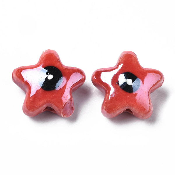 

PandaHall Handmade Porcelain Beads, Famille Rose Style, Star with Eye, FireBrick, 15x16x8.5mm, Hole: 2mm Porcelain Eye Red