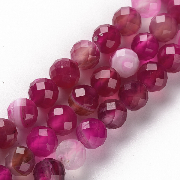 

PandaHall Natural Banded Agate/Striped Agate Beads Strands, Round, Faceted, Dyed, Medium Violet Red, 8mm, Hole: 1.2mm, about 49~50pcs/strand...