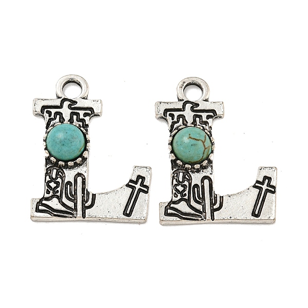 

PandaHall Synthetic Turquoise & Alloy Pendants, Letter Charms, Antique Silver, Letter L, 25x19x5mm, Hole: 3mm Synthetic Turquoise Letter L