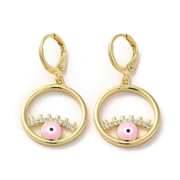 

PandaHall Evil Eye Real 18K Gold Plated Brass Dangle Leverback Earrings, with Enamel and Cubic Zirconia, Pink, 33.5x18.5mm Cubic Zirconia...