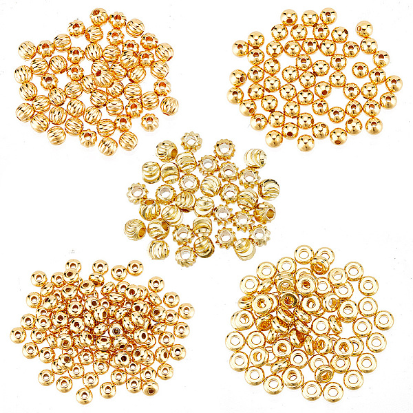

PandaHall GOMAKERER 360 Pcs 5 Styles 18K Gold Plated Spacer Beads, Brass Round Beads Ball Bead Rondelle Beads Smooth Loose Beads for DIY...